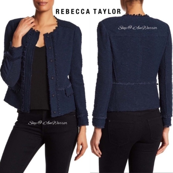 Rebecca Taylor navy blue stretch boucle jacket *shop@iamwarrior - Picture 6 of 16